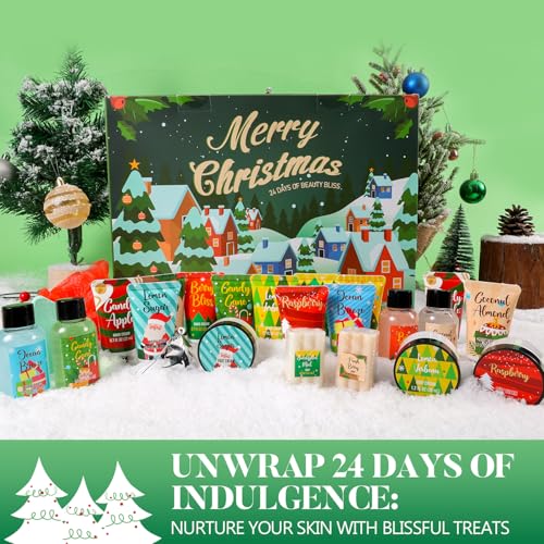 Green 24-Pack Spa & Bath Gifts Advent Calendar 2026 for Women & Teens