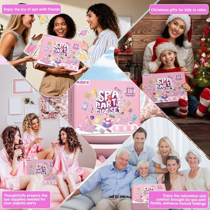 137 PCS Spa Party Supplies For Girls, Include Face Mask, Bath Bombs, Hand Cream, Eye Mask, Lip Mask, Lipstick, Hairband, Natural & Relaxing Sleepover Spa Gift Kit For 12 People, Gentle Moisturizing