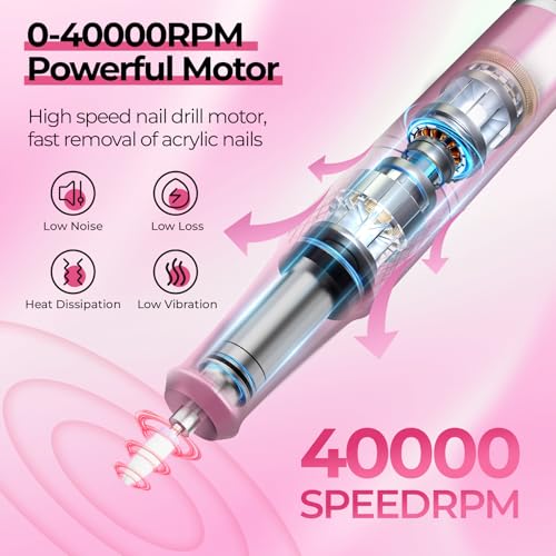 Pink Professional Nail Drill E-File 40000RPM for Gel Polish Removal - JOSGLOI