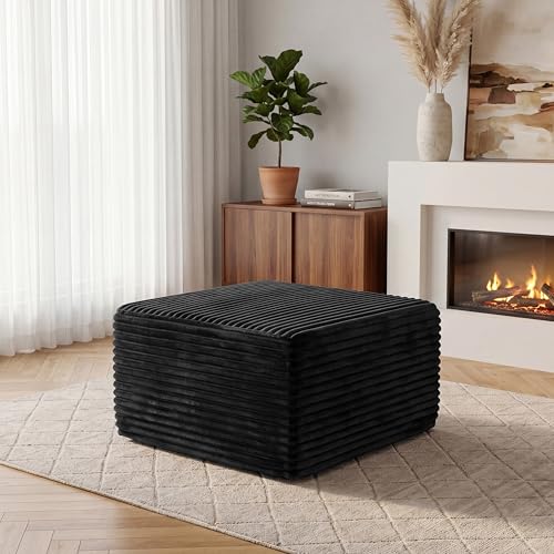 Black 28-Inch Boneless Corduroy Ottoman - Modular Foot Rest for Living Room - Variation of THIS listing