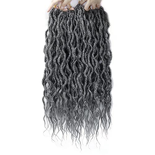 Grey Faux Locs Crochet Hair 24 Inch - 6 Pack Goddess Locs Synthetic Braids