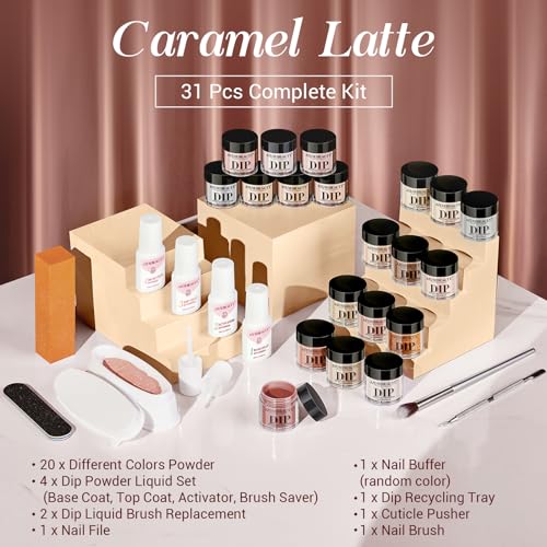 Dip Powder Nail Kit with 20 Colors & Accessories - Nude Pink Glitter Auburn Variation
