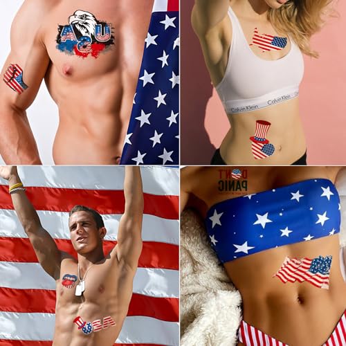 Tazimi Independence Day Temporary Tattoos 4th of July Independence Day Sleeves Tattoos Stickers for Men Women American Flag Tattoos Labor Day Decorations Patriotic Tattoos Full Half Arm Face Tattoos