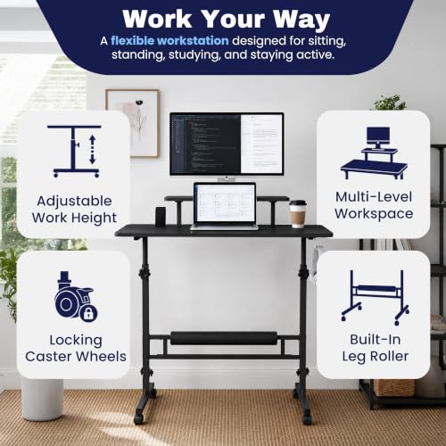 Black Small Rolling Adjustable Height Standing Desk - Portable 31.5x15.7 Tabletop