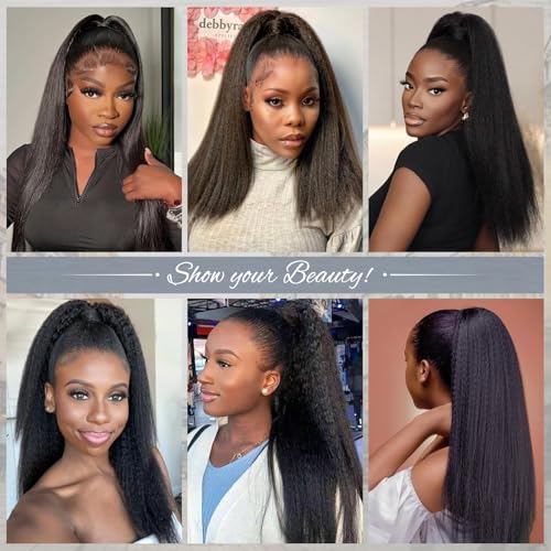 Human Hair Ponytail Extension 24 Inch Kinky Straight Drawstring Clip-In for Black Women