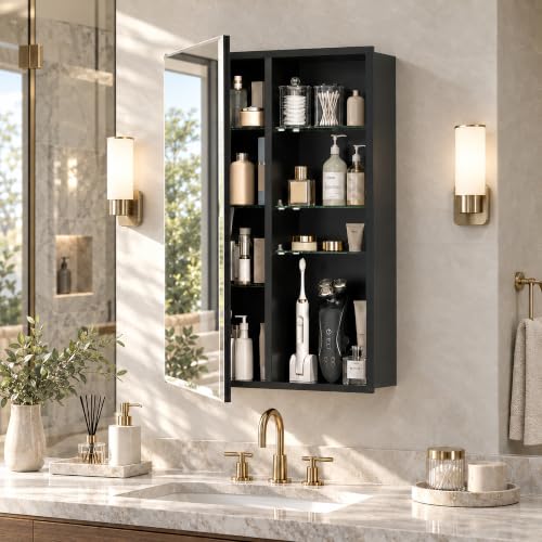 Matte Black Frameless Aluminum Medicine Cabinet 16x24 with Beveled Mirror