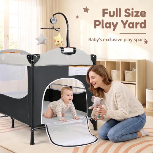 INFANS 5 in 1 Portable Baby Playard & Bedside Crib - Gray