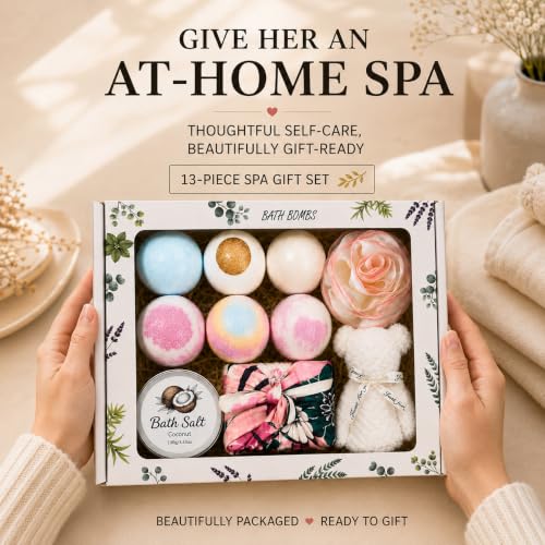 Luxury Bath Bombs & Spa Gift Set for Women - Self-Care Kit with Salts, Handmade Soap & Towel