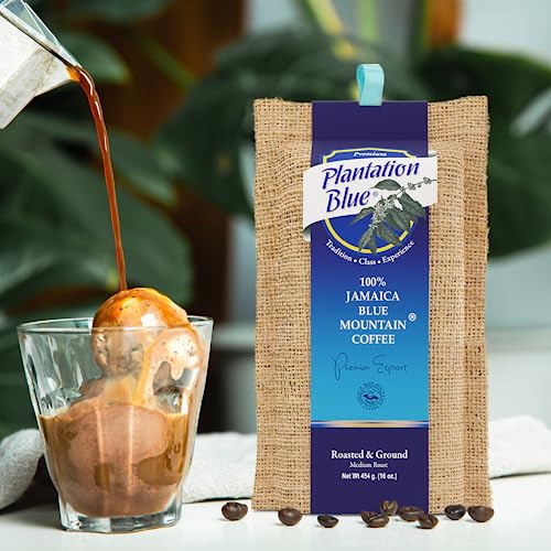 Blue Mountain Coffee Ground 16oz - Jamaican Blue Mountain Medium Roast, Freshly Brewed, Premium Plantation Blue