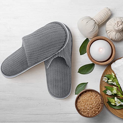 Elcoho Medium Grey Closed Toe Spa Slippers 12 Pairs Coral Fleece Washable Home & Hotel Use