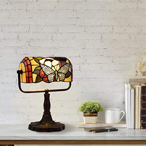 Lavish Home Tiffany Style Bankers Desk Lamp Multicolor Stained Glass Butterfly