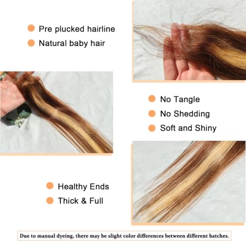 Brazilian Virgin Human Hair Closure 16 Inch Honey Blonde P4/27 Transparent Lace Middle Part