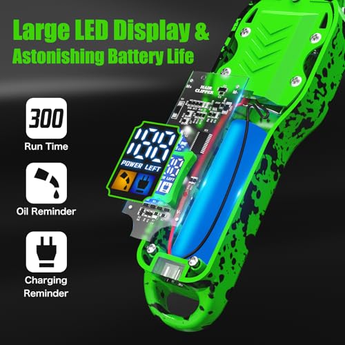 Professional Hair Clippers for Men, Cordless Barber kit for Hair Cutting & Grooming, Hair Clippers Set for Barber Haircut with LED Display 8 Fade Taper Combs(Green)