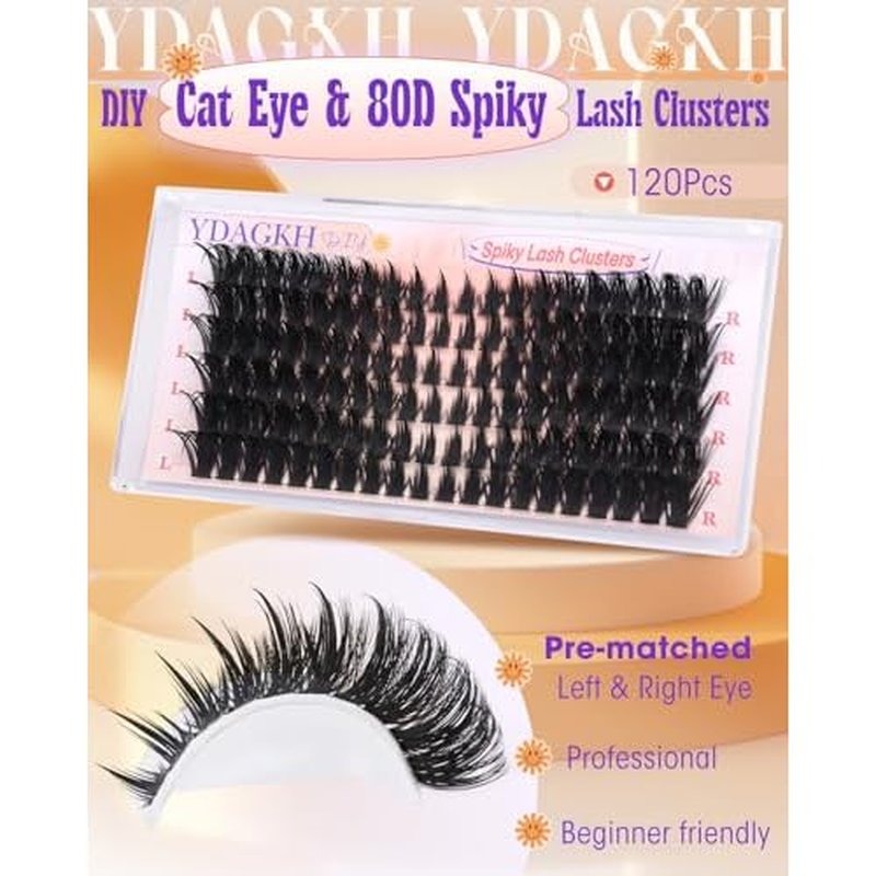 80D Lash Clusters with Spikes Unique Spiky Cat Eye Lashes Fairy Anime Eyelash Clusters Wispy Manga Cluster Eyelash Extensions 9-18mm 120Pcs Natural Volume Individual Lashes Ultra-Thin Band