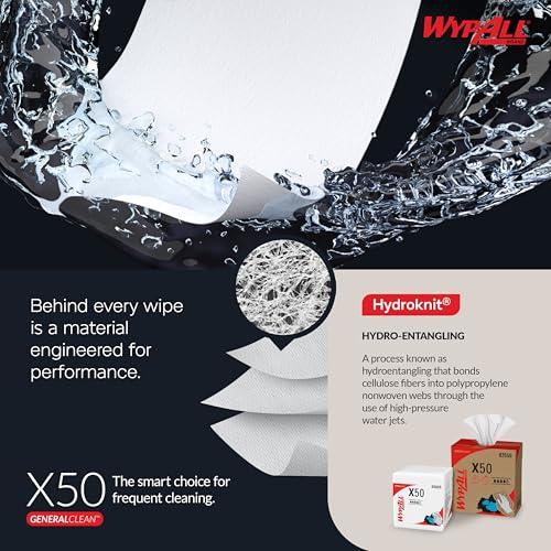 WypAll GeneralClean X50 Cleaning Cloths Pack of 10 Boxes, 1680 White Disposable Towels
