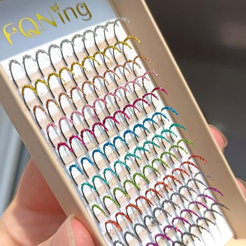 Glitter Lash Extensions Laser 12 Colors Individual Spikes Eyelash Extension Professional Supplies 15mm for Daily,Party, Festival Makeup (Mix-12 Colors)