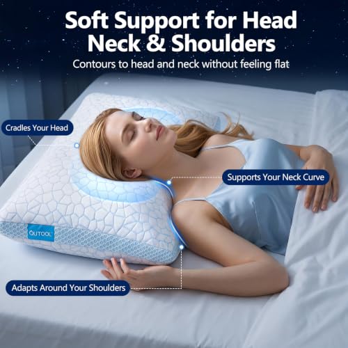 QUTOOL Cooling Pillows Set of 2 Queen Blue Ice Plus Adjustable Support Sleep Aid