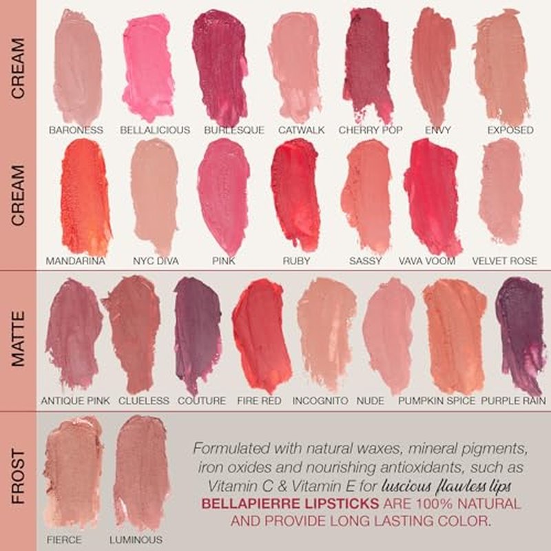 bellapierre Matte Lipstick ? Long-Lasting Mineral Lip Color with Vitamins C & E, Nourishing Formula, Natural Matte Finish, Clean, Paraben-Free, Cruelty-Free ? 0.12 oz ? Incognito