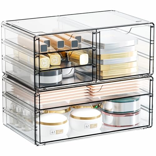 Large 6-Drawer Acrylic Stackable Organizer Set - Clear Makeup & Storage Bins