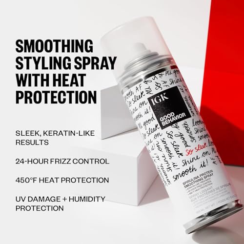 IGK GOOD BEHAVIOR Spirulina Protein Smoothing Spray | Keratin Like Treatment + Frizz Control + Heat Protectant | Vegan + Cruelty Free | 5.6 Oz (Pack of 2)