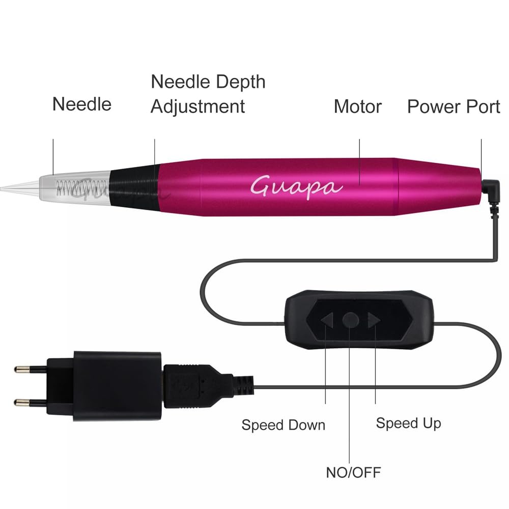 Portable Tattoo Machine Pen Eyebrow Lip Permanent Makeup Pen with 1R 3R Cartridge Needles for Ombre Brows Body Tattoo (Red Machine Kit)