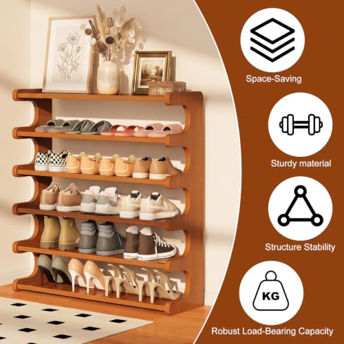 Leo IRis Brown Bamboo 4-6 Tier Shoe Rack - Space Saving Entryway Organizer