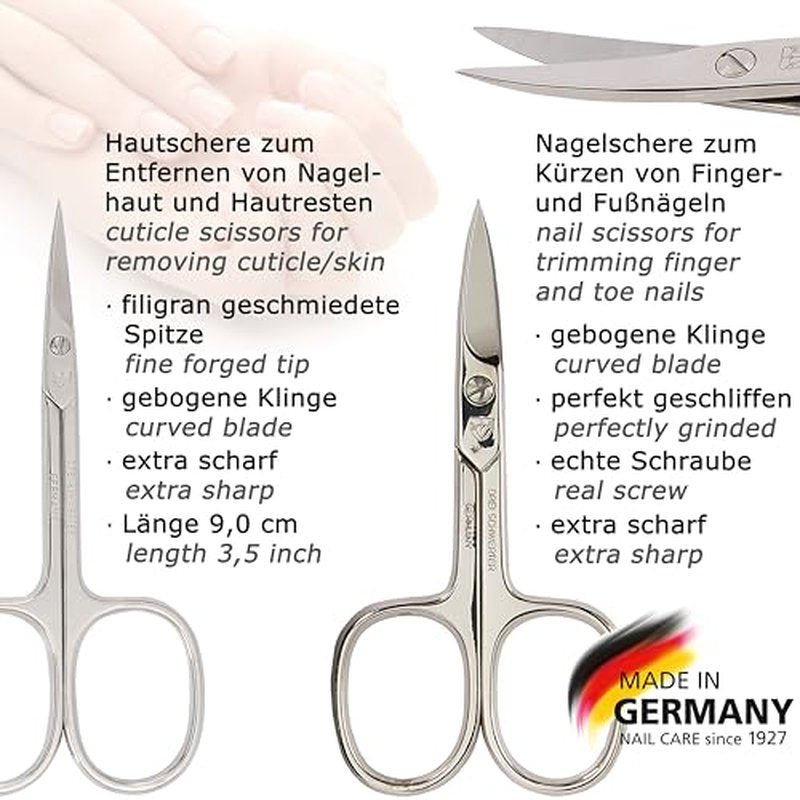 3 Swords Germany - brand quality 6 piece manicure pedicure kit set for professional finger & toe nail care with leather case - Made in Germany - black genuine leather