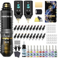 Black Poseidon Wireless Tattoo Gun Kit for Beginners with 2 Batteries