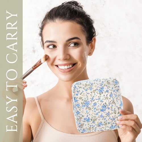 Cotton Quilted Makeup Bag Set - Floral Style, 10 Pcs, Travel & Bridesmaid Gifts - 5.12 x 4.72 x 1.97 Inches