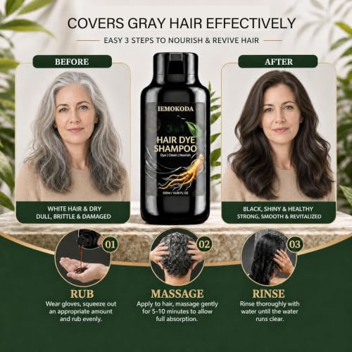 Dark Brown Hair Dye Shampoo for Gray Coverage & Vibrant Shine - 3-in-1 Hair Color