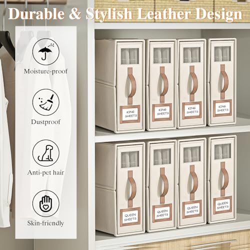 8 Pack Foldable Bed Sheets Organizer Storage Set Beige - King & Queen Size