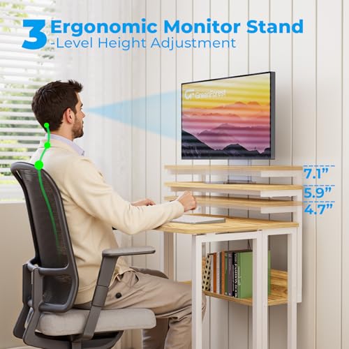 GreenForest Folding Desk with Adjustable Monitor Stand - 24.8 Inch Oak