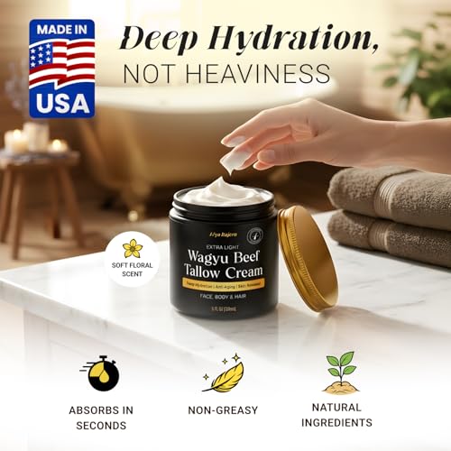 Non-Greasy Beef Tallow for Skin & Hair Growth 5OZ Shea Butter, Vitamin E, Niacinamide, Whipped Grass Fed Beef Tallow for Face Moisturizer Cream, Lotion for Women & Men, Anti-Aging Face Moisturizer