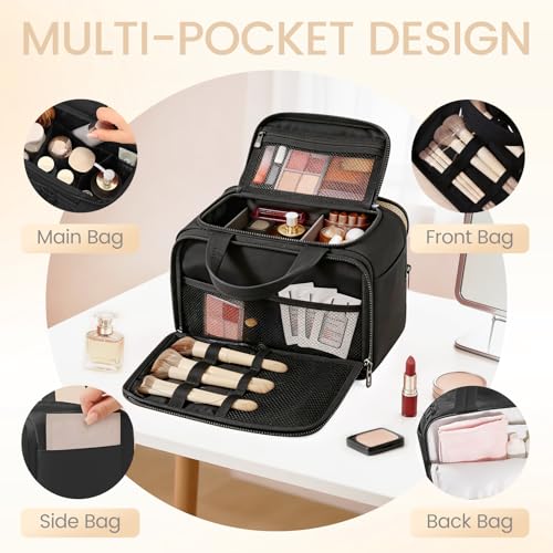 SODEER 11L Large Puffy Waterproof Toiletry Bag for Women Travel Makeup Organizer Black