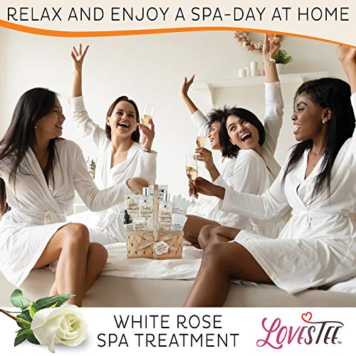 Mothers Day Gifts Bath & Body Spa Gift Basket for Women, Best Gift for Mother's Day & Birthday, White Rose Set Body Lotion, Shower Gel, Bubble Bath, Bath Salt, Towel, Soap, Oil, Candle, Gloves,
