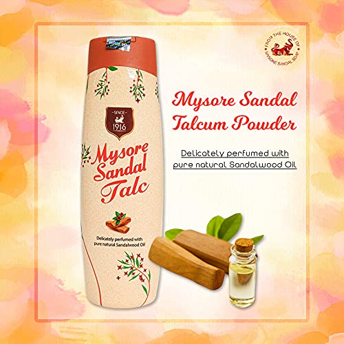 Mysore Sandal Talcum Powder 300g Powder By KSDL, 10.5 Ounces - 100% Pure Sandalwood Oil - No Harsh Chemicals (Pack of 1 - (1 X 300 Grams))
