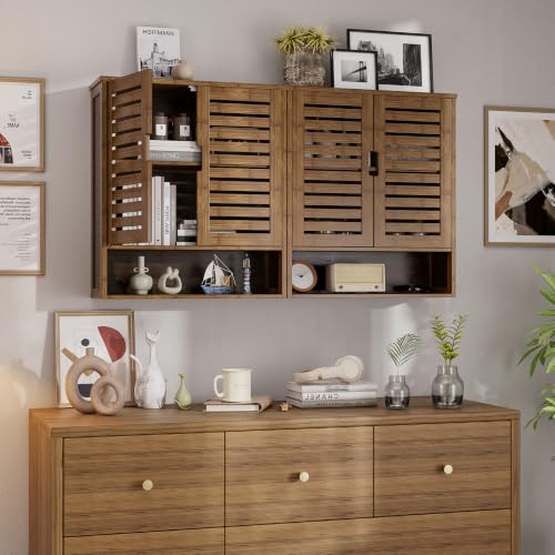 SMIBUY Walnut Wall-Mounted Bathroom Cabinet Over-The-Toilet Storage Organizer
