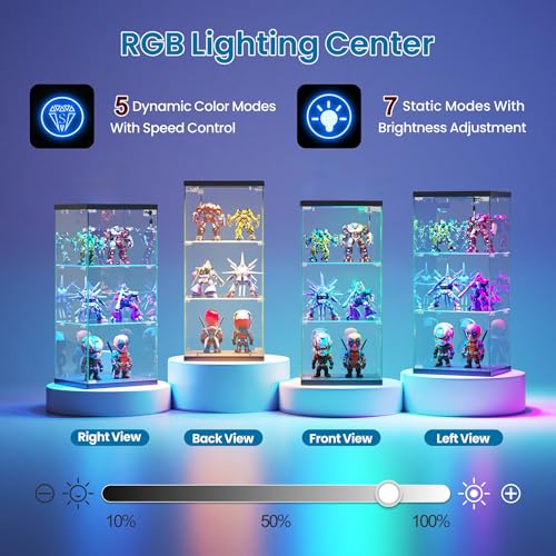 Black Dystler 3-Tier Glass Display Case with RGB LED Lights