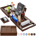 Foldable Bamboo Bathtub Caddy Tray - Adjustable Bath Tray for Tub - Brown - Yirilan