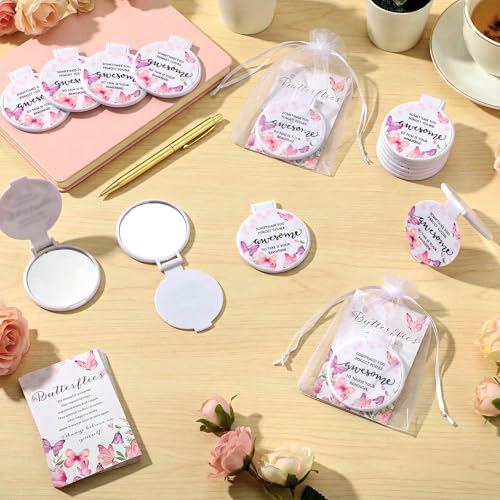 Cinnvoice 25 Set Inspirational Compact Mirrors for Women Butterfly Design