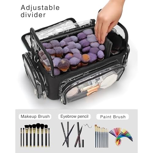 Makeup Brush Case With 4 Mini Bags, Extra Large Makeup Brush Bag XL Professional Makeup Artist Must Haves Travel Case with Stand Up Brush Slots Cosmetic Organizer Bag,with Adjustable Strap