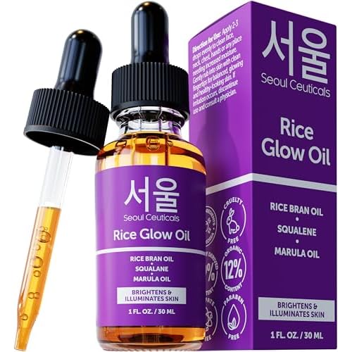 SeoulCeuticals Rice Bran Oil for Skin - Korean Skin Care Facial Glow Oil With Squalane & Vitamin E - Cruelty Free K Beauty Skincare 1oz