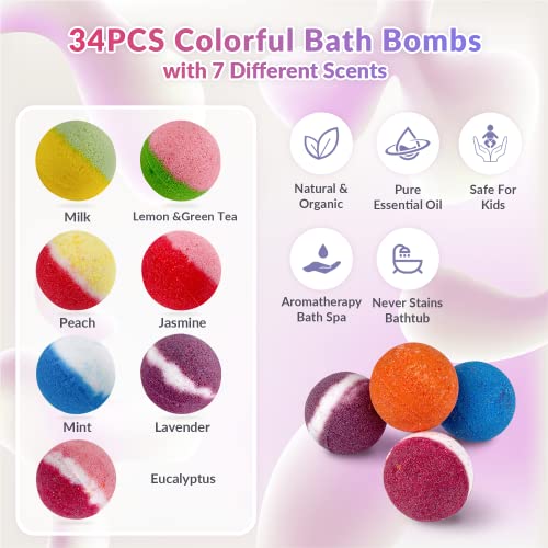 34-Piece Kids Bath Bomb Set with Crystal Toys Inside - Organic Surprise Gift for Children