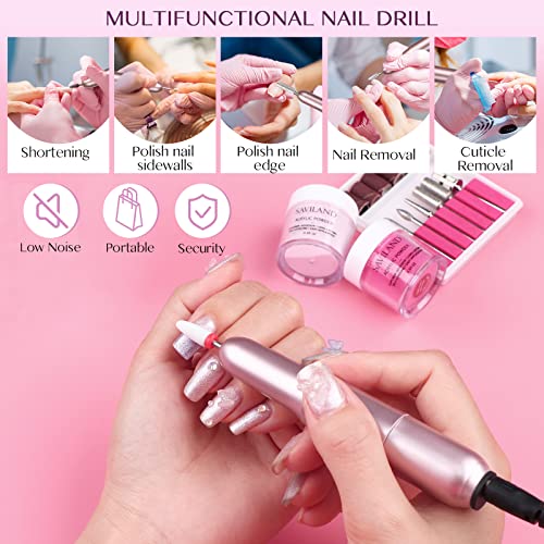 SAVILAND Acrylic Nail Kit with 20000 RPM Electric Drill - White, Beginner-Friendly
