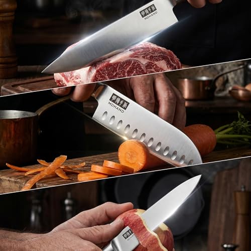 9PCS Chef Knife Set with Roll Bag - Ultra Sharp Japanese Kitchen Knives