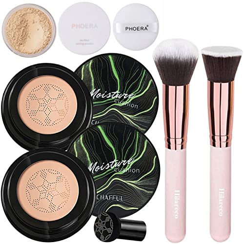 Air Cushion CC Cream Foundation Set with Powder Sponge & Kabuki Brush - #03 Warm Nude 3.57oz Pack of 7