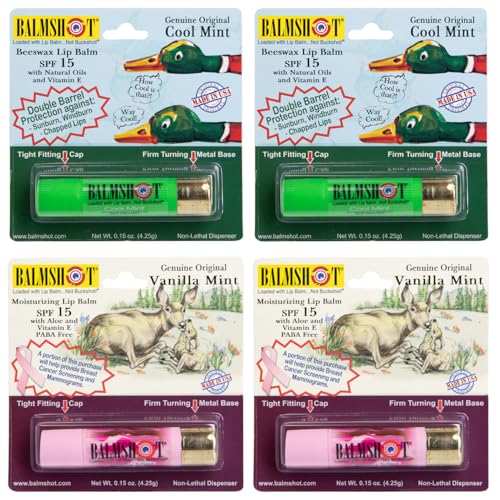 Lip Balm 4-Pack with SPF 15 - Mint & Vanilla Mint, Beeswax, Rugged Brass Tube