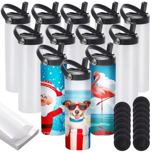 YOUKE OLA 20oz Stainless Steel Sublimation Tumblers Pack with Flat Edge & Straws, White