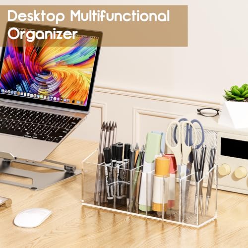 Acrylic 6-Compartment Makeup Organizer 2 Pack - Transparent Brush & Cosmetic Storage for Vanity
