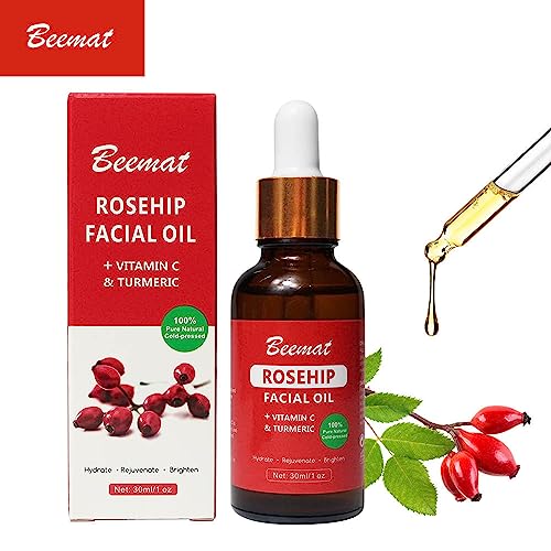 Rosehip Vitamin C Face Oil w/Turmeric 100% Natural Skin Care Facial Oil Cold Pressed Rosehip Oil for face For Brightening Hydrating & Rejuvenating 1oz/30ml